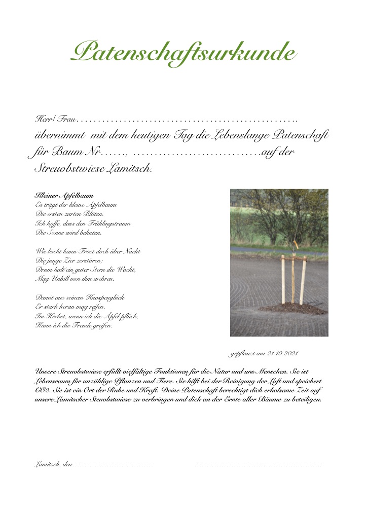 Patenschaftsurkunde